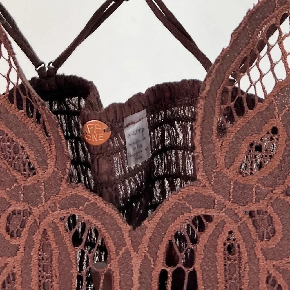NWT Free People One Adella Lace Crochet Bralette in Chocolate Brown